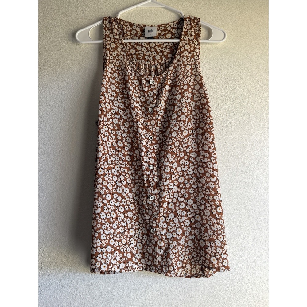 CAbi Sleeveless Floral Blouse Razor Back Size Medium‎ Brown White